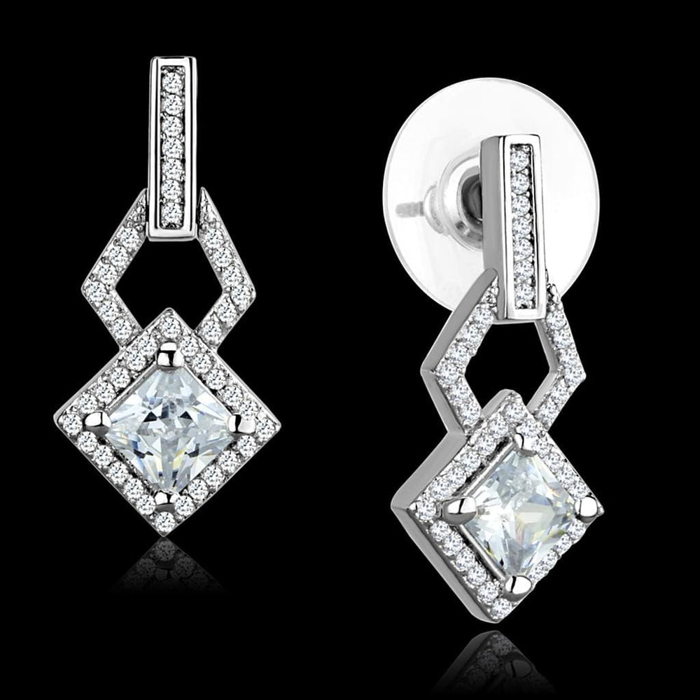 TS291 - Rhodium 925 Sterling Silver Earrings with AAA Grade CZ  in Clear - Alamode