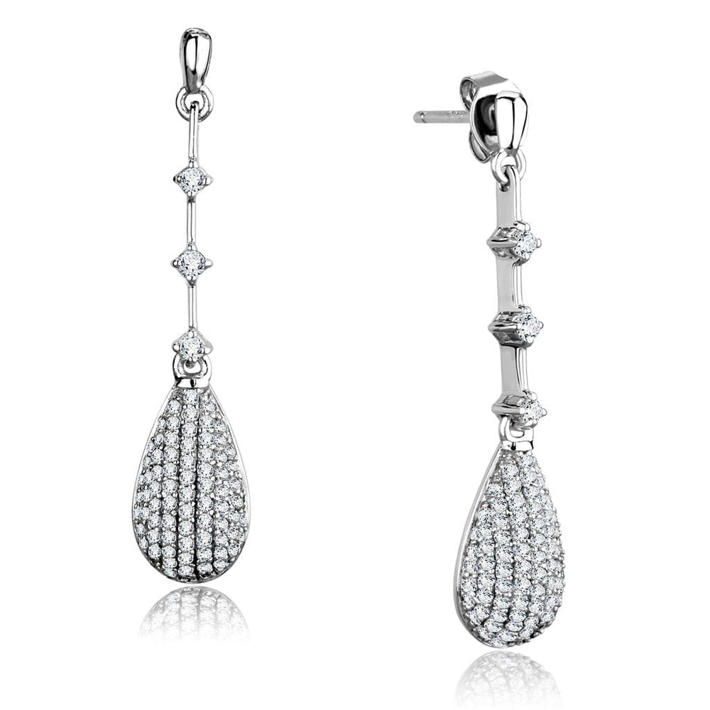 TS292 - Rhodium 925 Sterling Silver Earrings with AAA Grade CZ  in Clear - Alamode