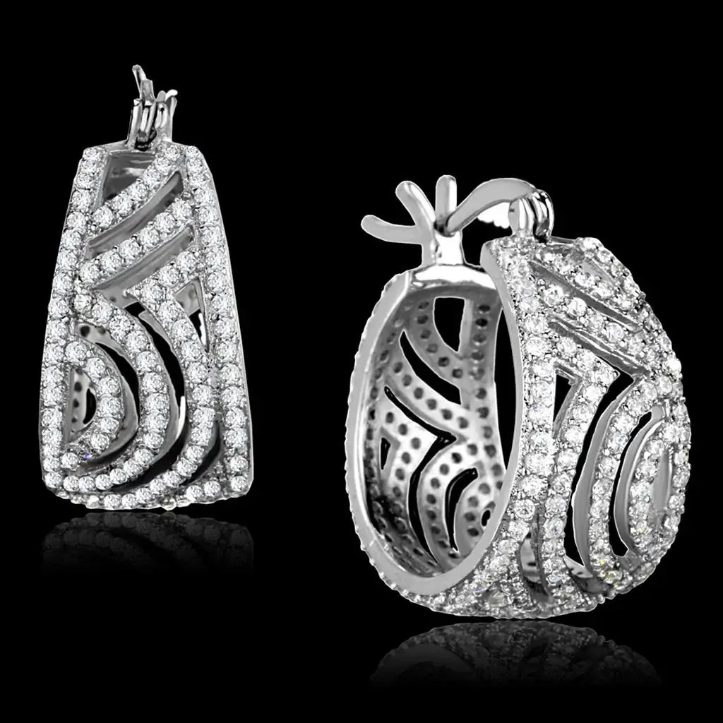 TS296 - Rhodium 925 Sterling Silver Earrings with AAA Grade CZ in Clear - Alamode - Flyclothing LLC