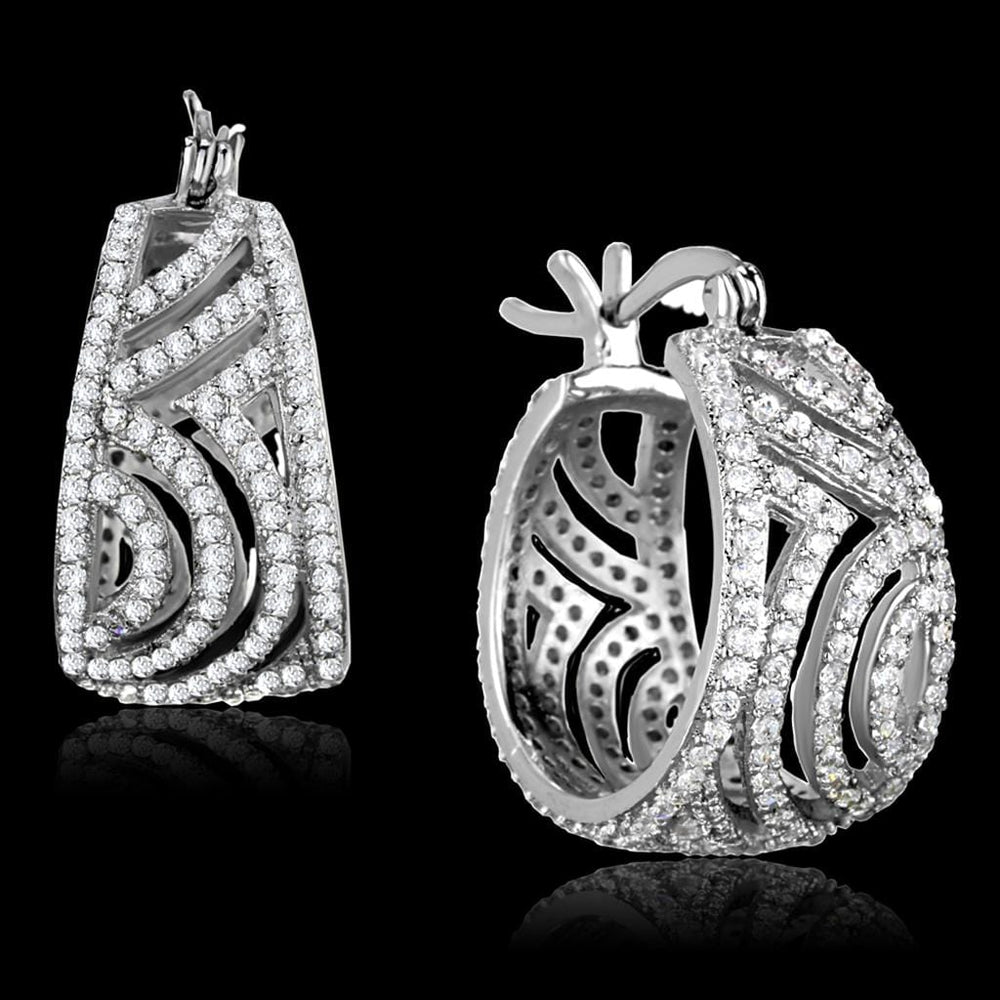 TS296 - Rhodium 925 Sterling Silver Earrings with AAA Grade CZ  in Clear - Alamode