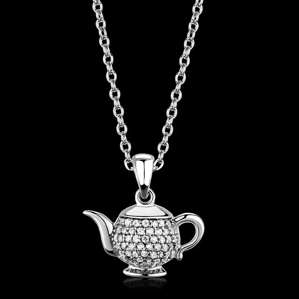 TS297 - Rhodium 925 Sterling Silver Pendant with AAA Grade CZ in Clear - Alamode - Flyclothing LLC
