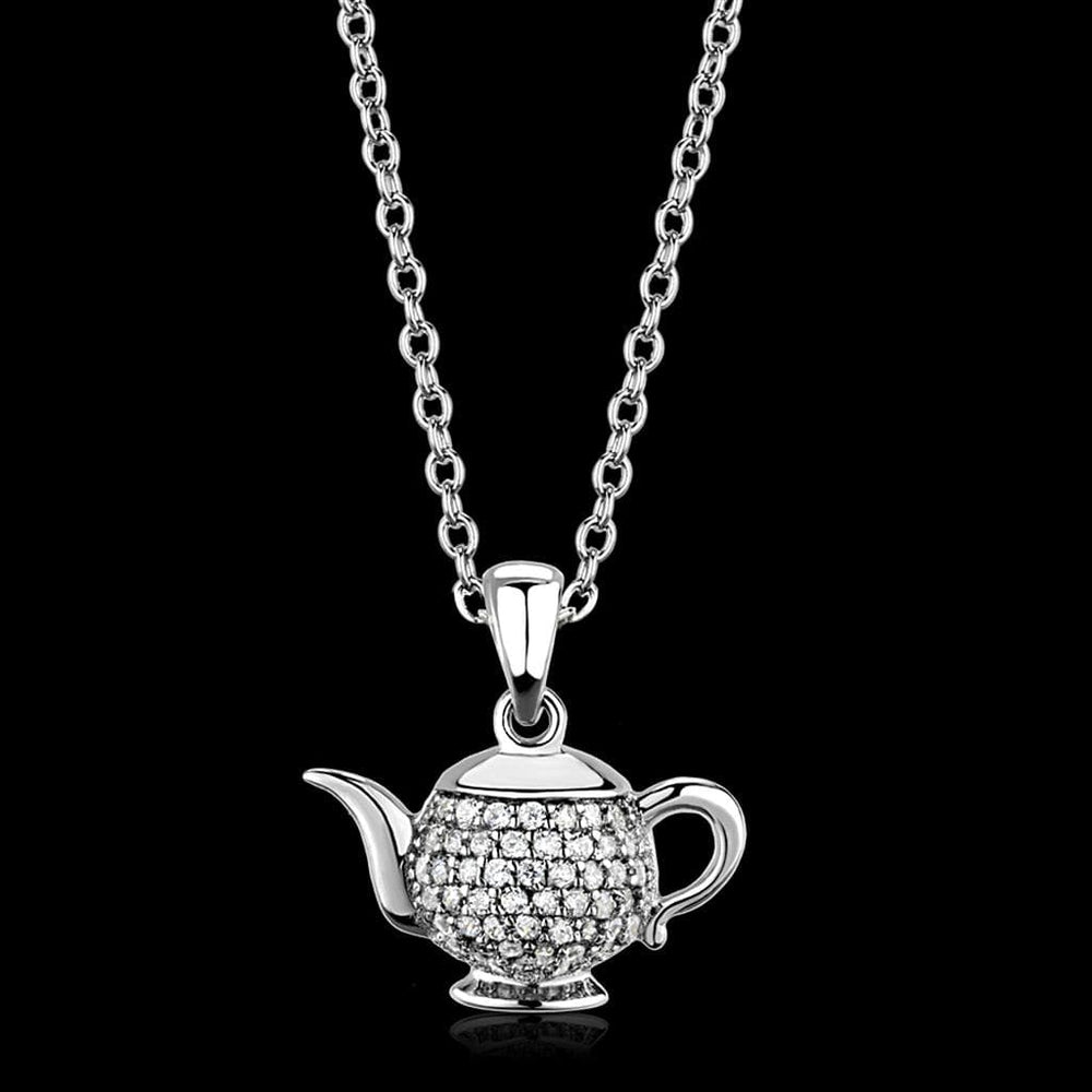 TS297 - Rhodium 925 Sterling Silver Pendant with AAA Grade CZ  in Clear - Alamode