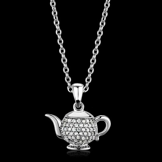 TS297 - Rhodium 925 Sterling Silver Pendant with AAA Grade CZ in Clear - Alamode - Flyclothing LLC