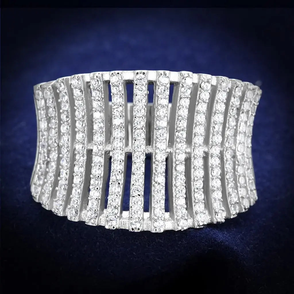 TS302 - Rhodium 925 Sterling Silver Ring with AAA Grade CZ in Clear - Alamode - Flyclothing LLC