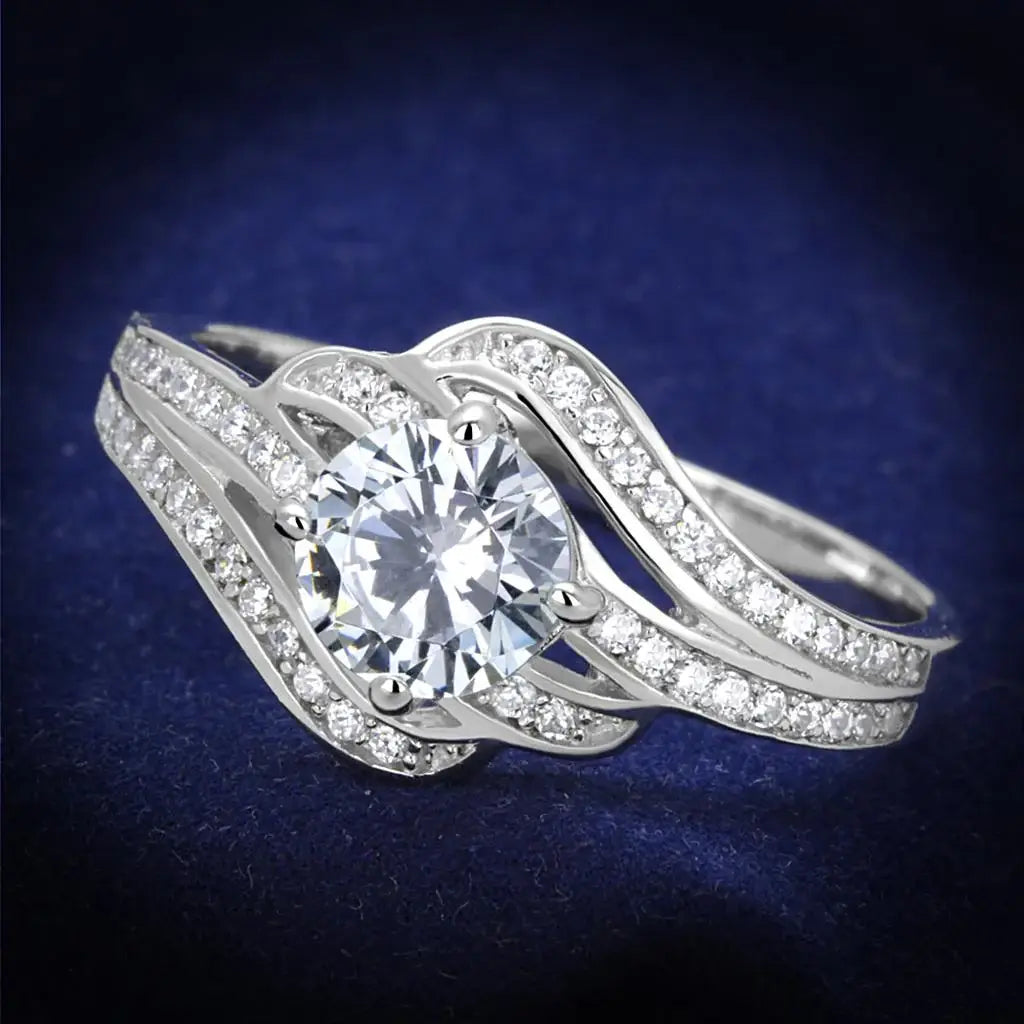 TS303 - Rhodium 925 Sterling Silver Ring with AAA Grade CZ in Clear - Alamode - Flyclothing LLC
