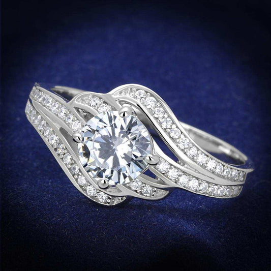 TS303 - Rhodium 925 Sterling Silver Ring with AAA Grade CZ in Clear - Alamode - Flyclothing LLC
