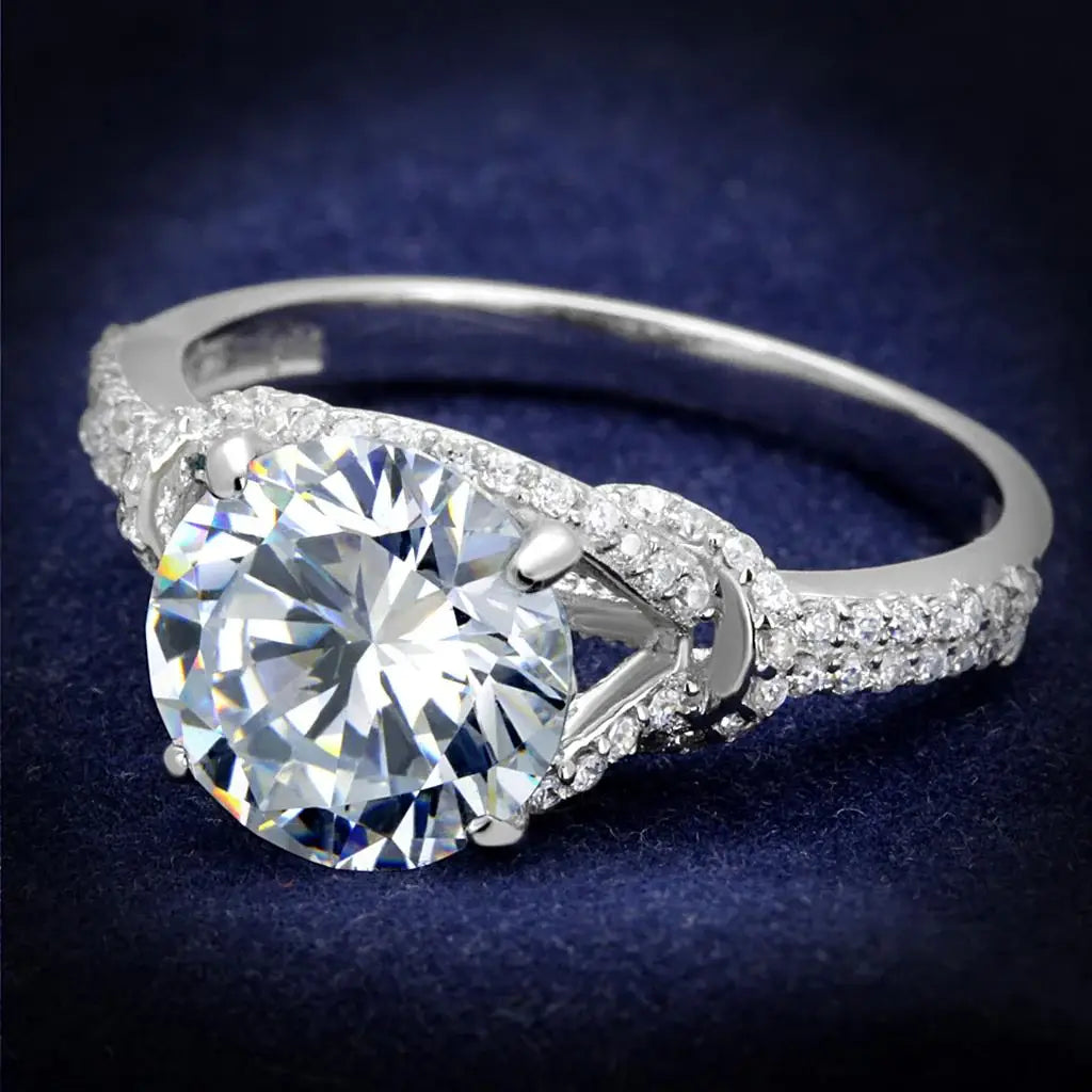 TS304 - Rhodium 925 Sterling Silver Ring with AAA Grade CZ in Clear - Alamode - Flyclothing LLC