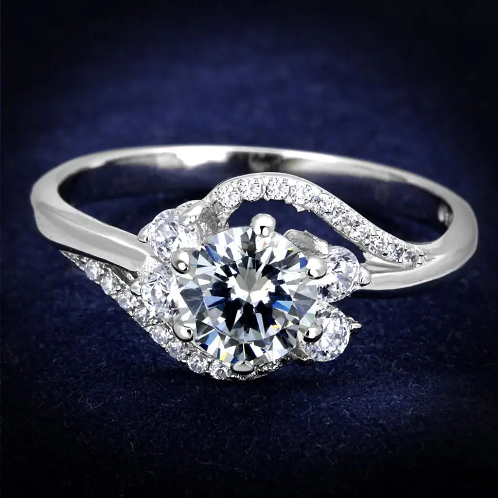 TS305 - Rhodium 925 Sterling Silver Ring with AAA Grade CZ in Clear - Alamode - Flyclothing LLC