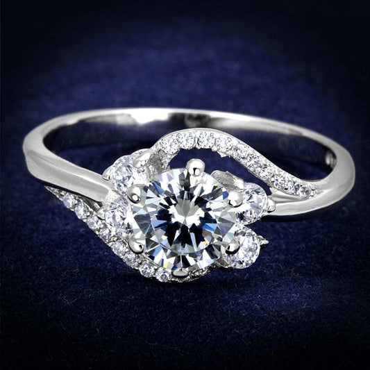 TS305 - Rhodium 925 Sterling Silver Ring with AAA Grade CZ in Clear - Alamode - Flyclothing LLC