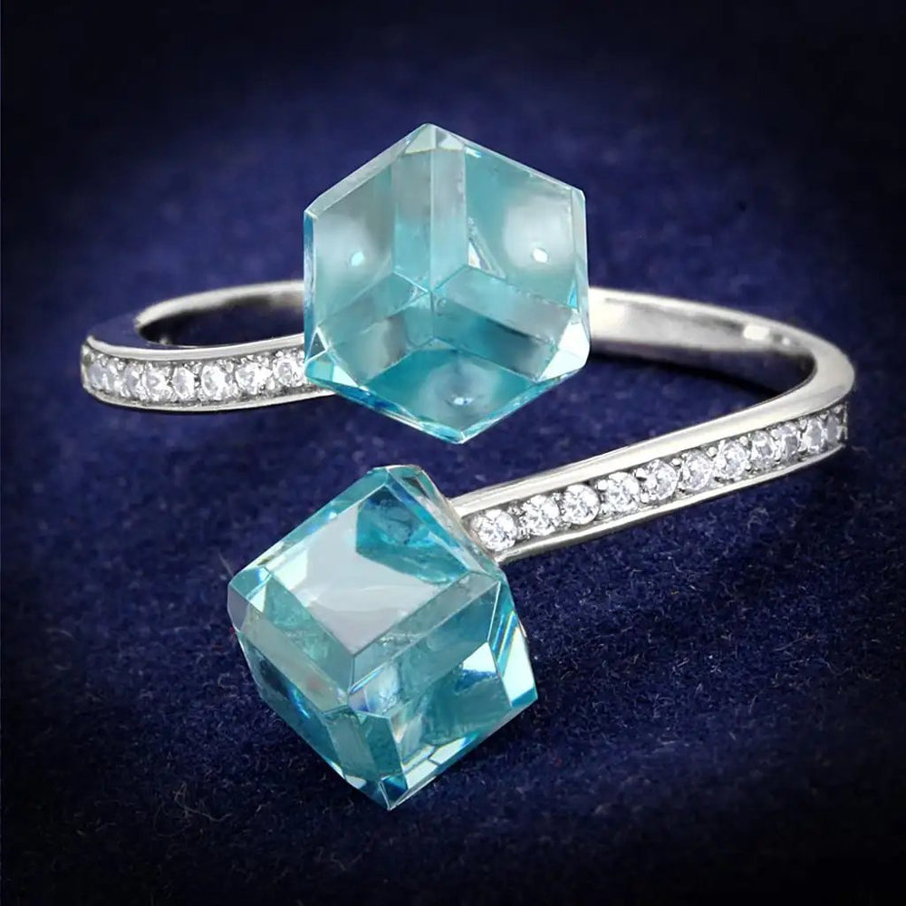 TS317 - Rhodium 925 Sterling Silver Ring with AAA Grade CZ  in Sea Blue - Alamode