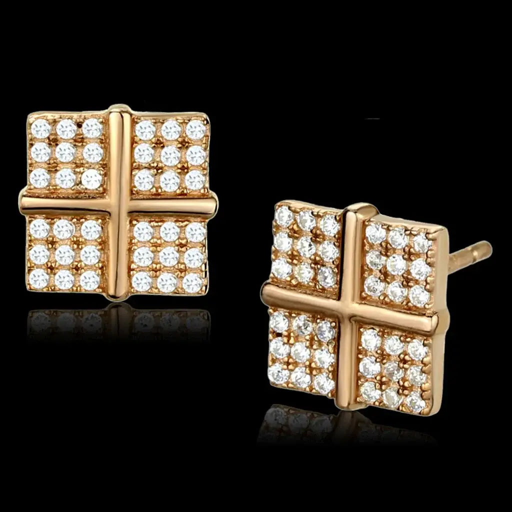TS322 - Rose Gold 925 Sterling Silver Earrings with AAA Grade CZ in Clear - Alamode - Flyclothing LLC