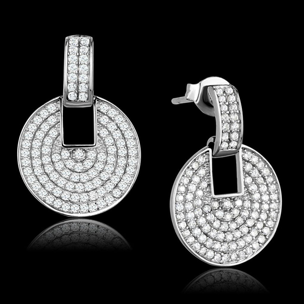 TS323 - Rhodium 925 Sterling Silver Earrings with AAA Grade CZ  in Clear - Alamode