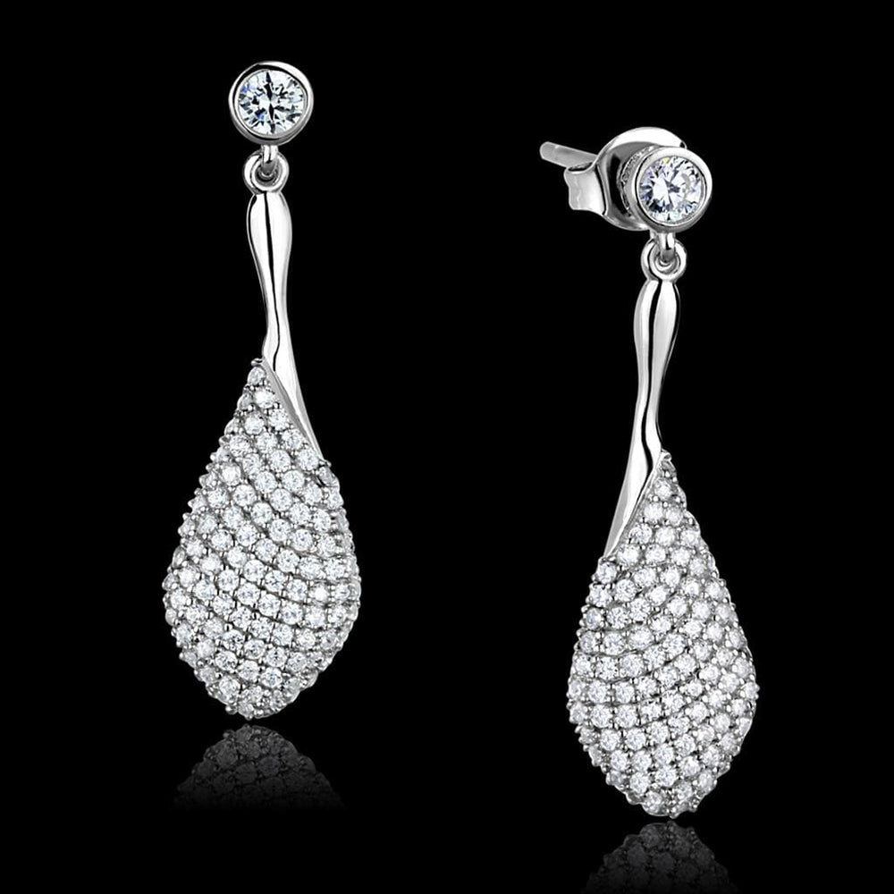 TS324 - Rhodium 925 Sterling Silver Earrings with AAA Grade CZ  in Clear - Alamode