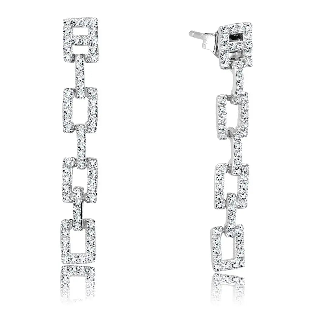 TS326 - Rhodium 925 Sterling Silver Earrings with AAA Grade CZ in Clear - Alamode - Flyclothing LLC