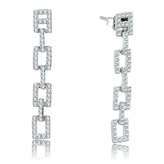 TS326 - Rhodium 925 Sterling Silver Earrings with AAA Grade CZ in Clear - Alamode - Flyclothing LLC