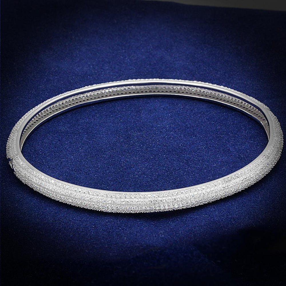 TS328 - Rhodium 925 Sterling Silver Bangle with AAA Grade CZ  in Clear - Alamode