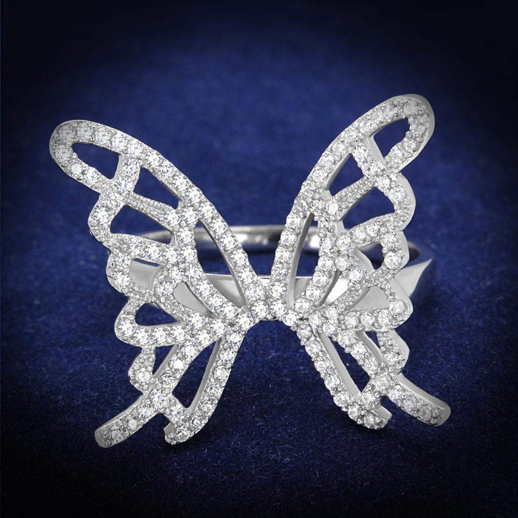 TS330 - Rhodium 925 Sterling Silver Ring with AAA Grade CZ in Clear - Alamode - Flyclothing LLC