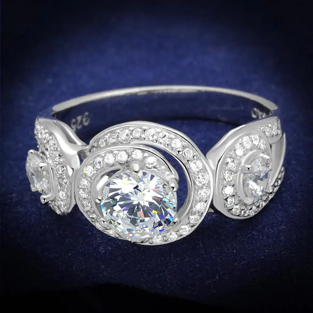 TS332 - Rhodium 925 Sterling Silver Ring with AAA Grade CZ in Clear - Alamode - Flyclothing LLC