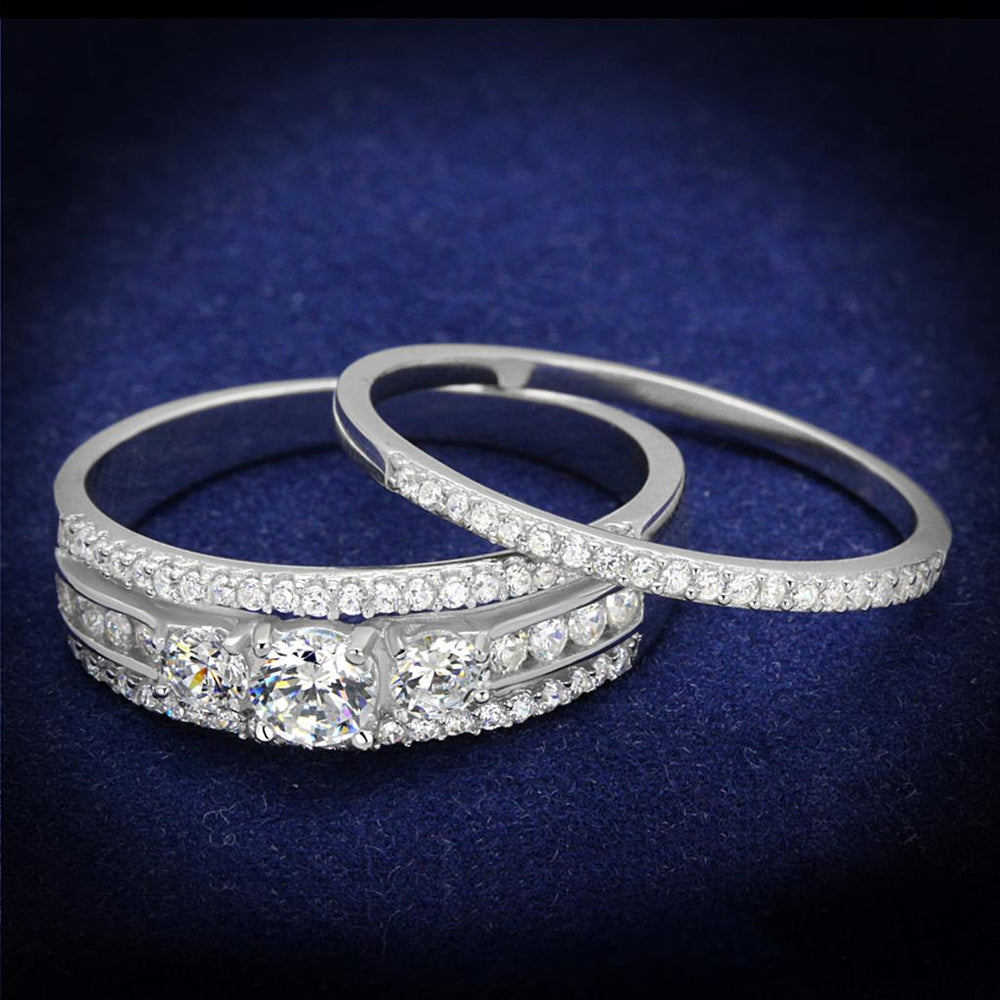 TS333 - Rhodium 925 Sterling Silver Ring with AAA Grade CZ  in Clear - Alamode