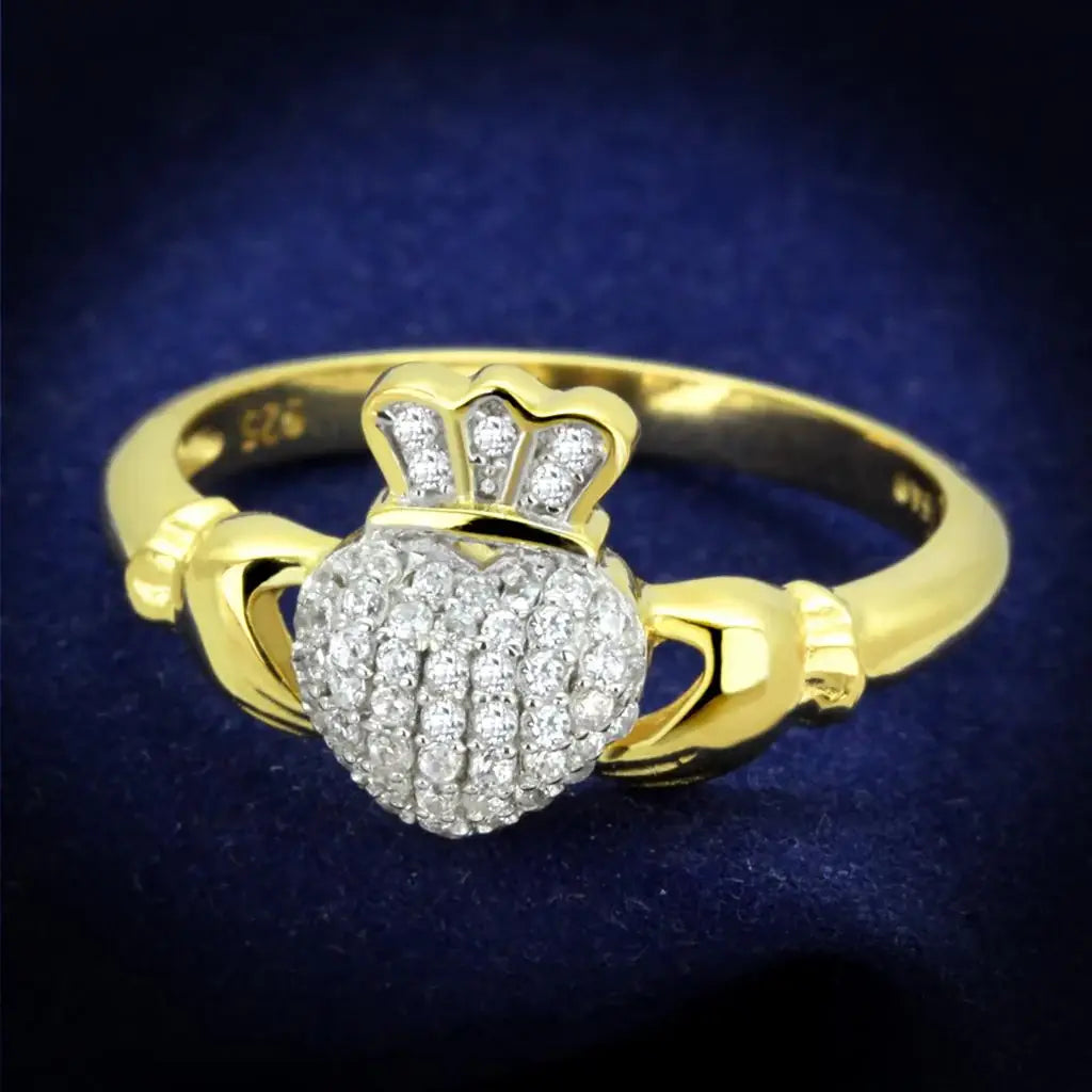 TS342 - Gold+Rhodium 925 Sterling Silver Ring with AAA Grade CZ in Clear - Alamode - Flyclothing LLC
