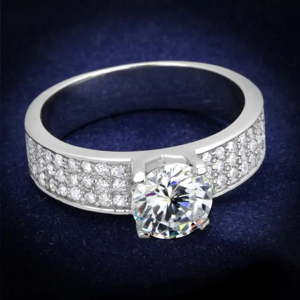 TS345 - Rhodium 925 Sterling Silver Ring with AAA Grade CZ in Clear - Alamode - Flyclothing LLC
