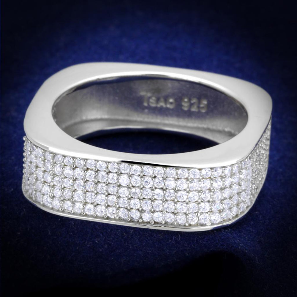 TS346 - Rhodium 925 Sterling Silver Ring with AAA Grade CZ  in Clear - Alamode