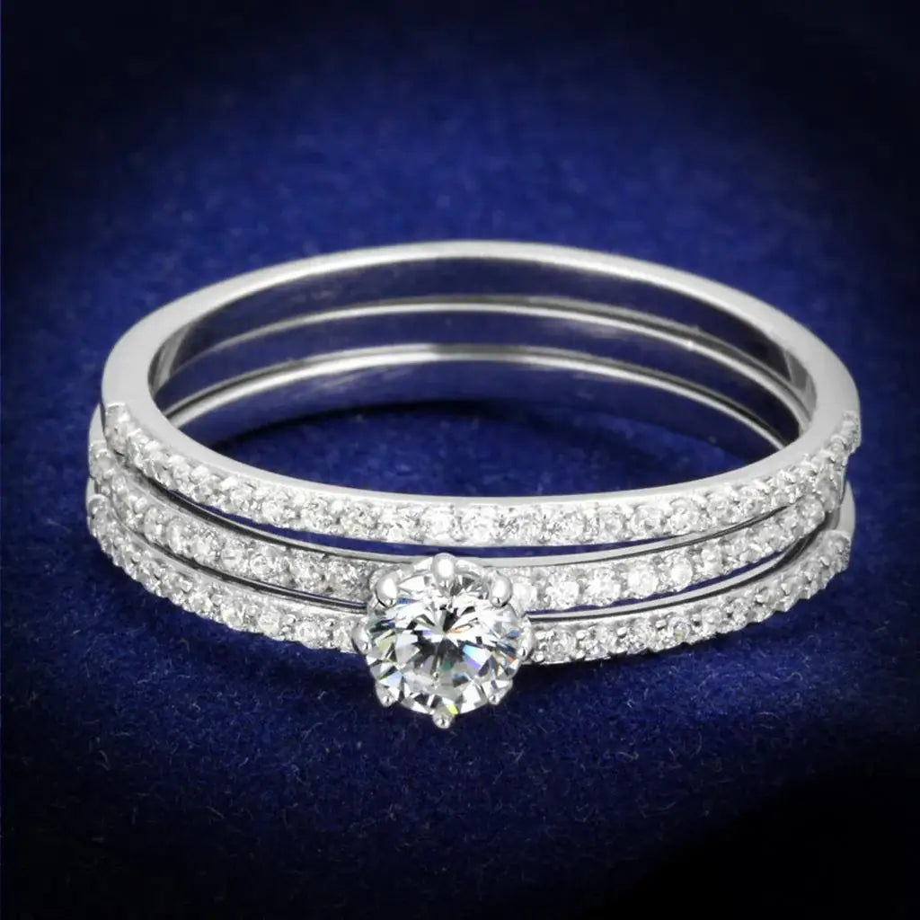 TS347 - Rhodium 925 Sterling Silver Ring with AAA Grade CZ in Clear - Alamode - Flyclothing LLC