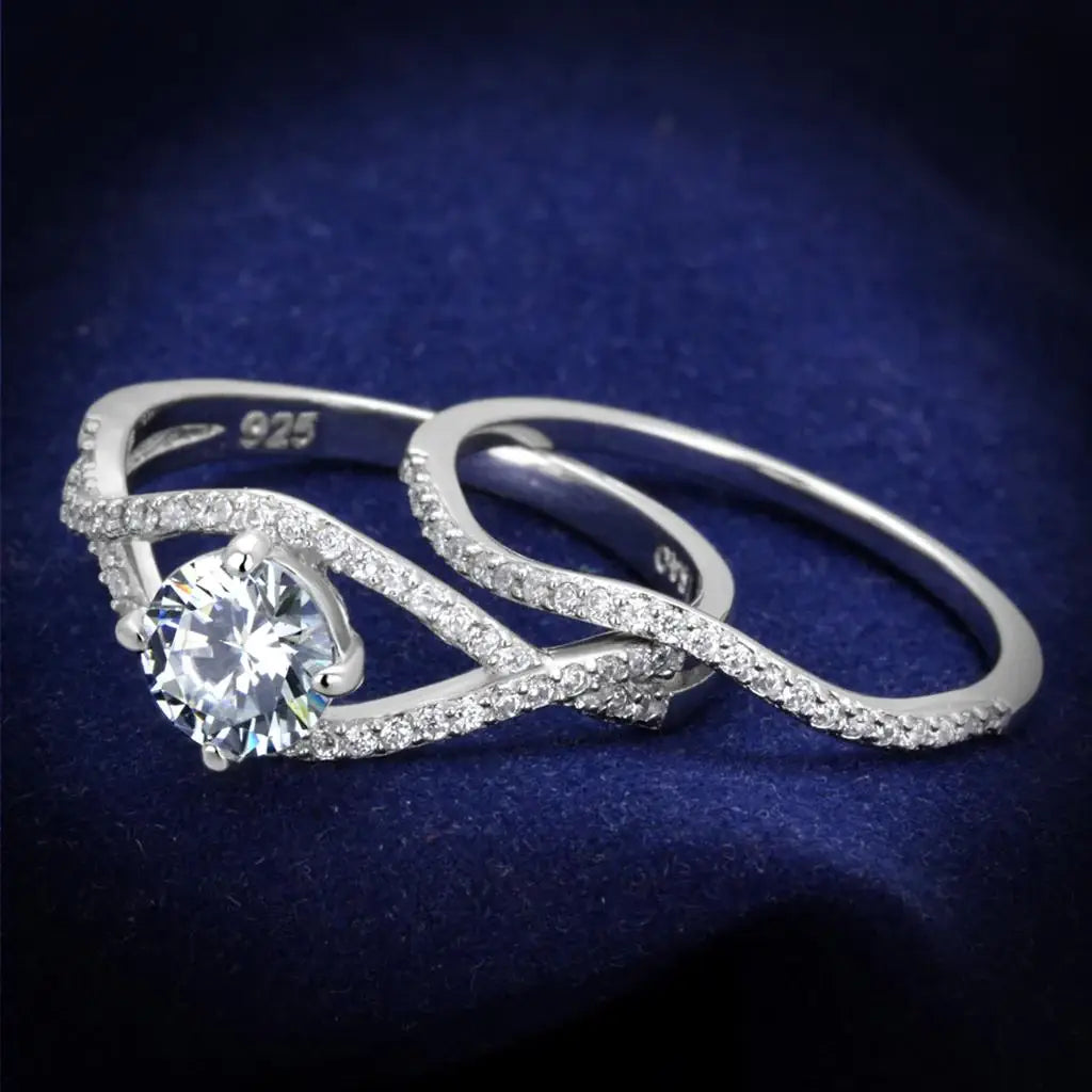 TS350 - Rhodium 925 Sterling Silver Ring with AAA Grade CZ in Clear - Alamode - Flyclothing LLC