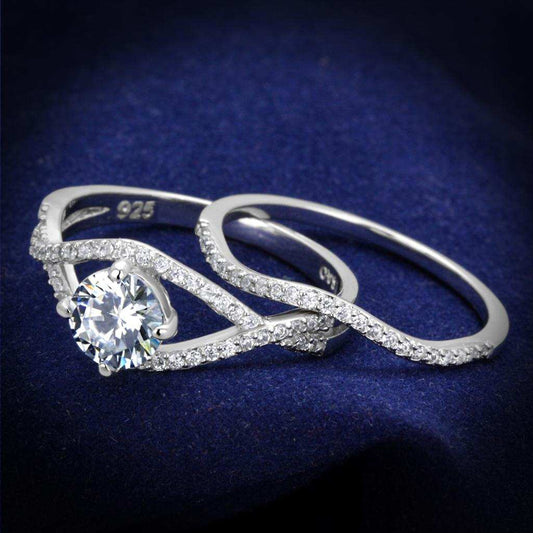 TS350 - Rhodium 925 Sterling Silver Ring with AAA Grade CZ in Clear - Alamode - Flyclothing LLC
