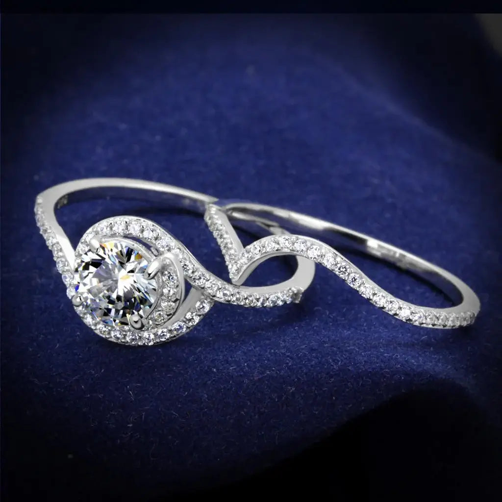 TS351 - Rhodium 925 Sterling Silver Ring with AAA Grade CZ in Clear - Alamode - Flyclothing LLC