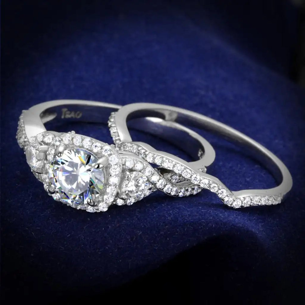 TS352 - Rhodium 925 Sterling Silver Ring with AAA Grade CZ  in Clear - Alamode