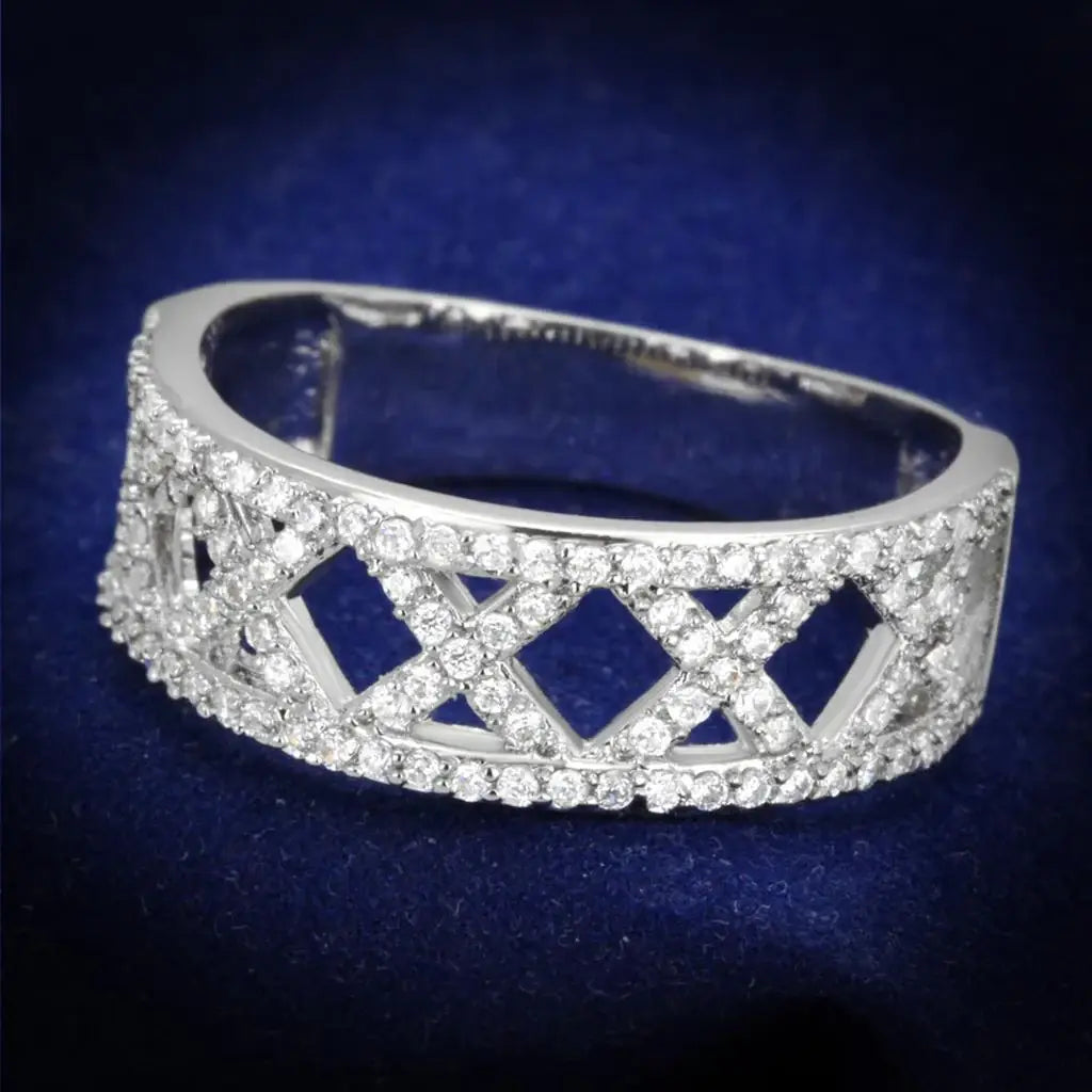 TS354 - Rhodium 925 Sterling Silver Ring with AAA Grade CZ in Clear - Alamode - Flyclothing LLC