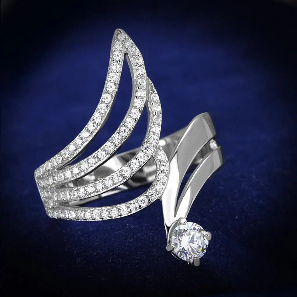 TS356 - Rhodium 925 Sterling Silver Ring with AAA Grade CZ in Clear - Alamode - Flyclothing LLC