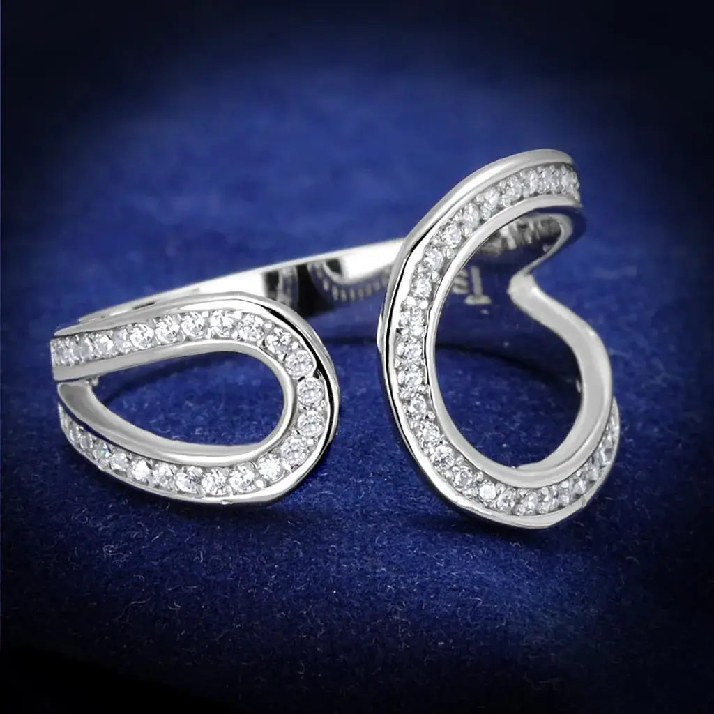 TS359 - Rhodium 925 Sterling Silver Ring with AAA Grade CZ in Clear - Alamode - Flyclothing LLC