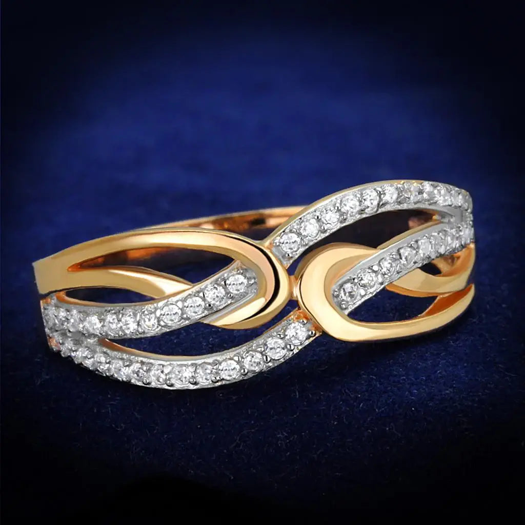 TS361 - Rose Gold + Rhodium 925 Sterling Silver Ring with AAA Grade CZ in Clear - Alamode - Flyclothing LLC