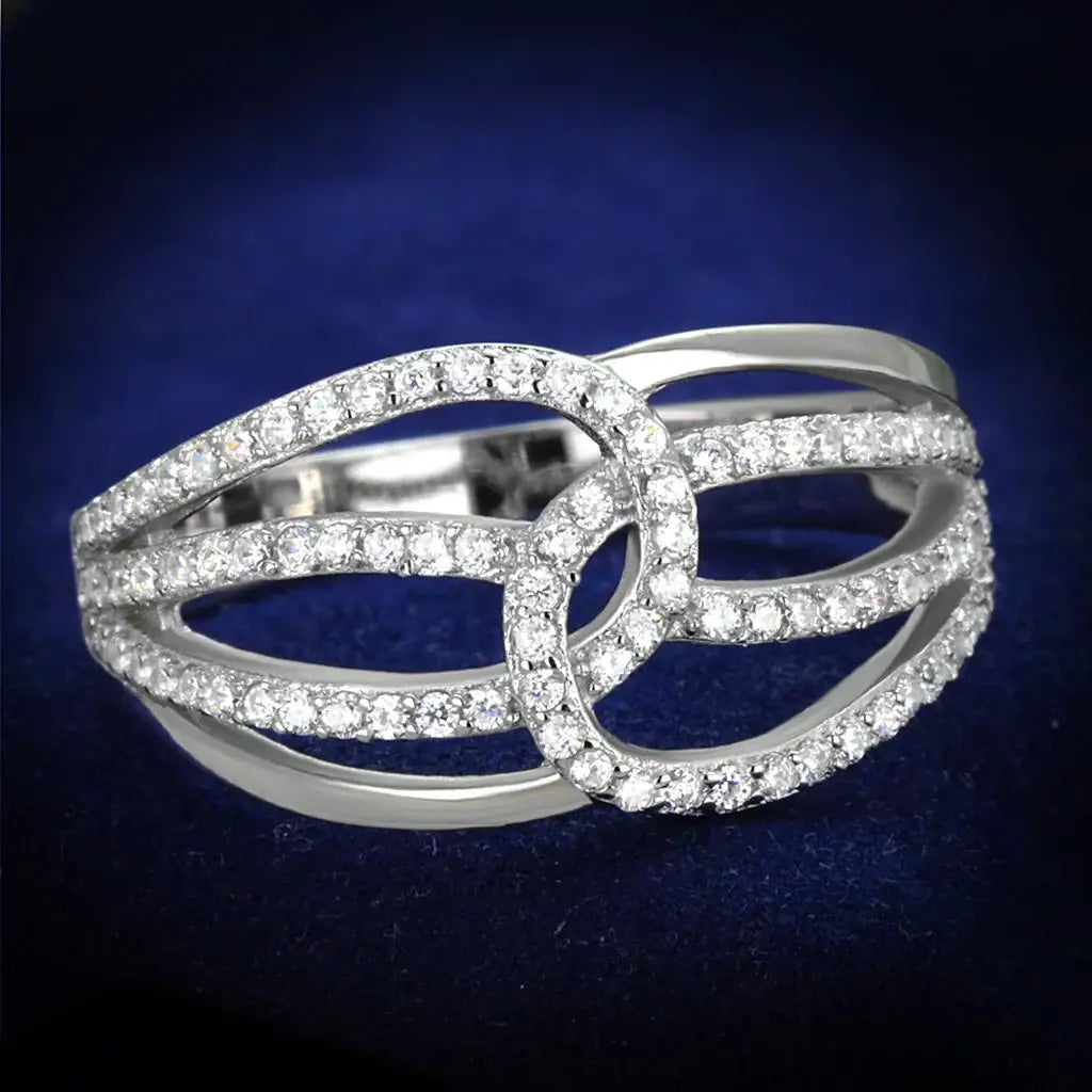 TS363 - Rhodium 925 Sterling Silver Ring with AAA Grade CZ in Clear - Alamode - Flyclothing LLC