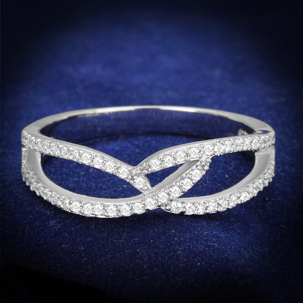 TS365 - Rhodium 925 Sterling Silver Ring with AAA Grade CZ  in Clear - Alamode