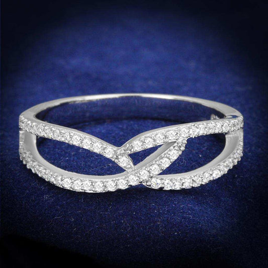 TS365 - Rhodium 925 Sterling Silver Ring with AAA Grade CZ in Clear - Alamode - Flyclothing LLC