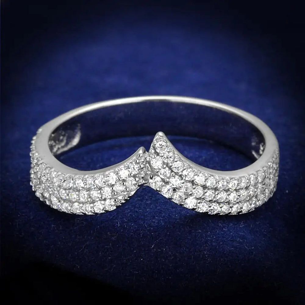 TS366 - Rhodium 925 Sterling Silver Ring with AAA Grade CZ  in Clear - Alamode