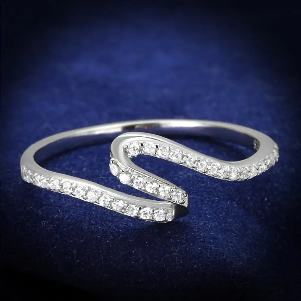 TS368 - Rhodium 925 Sterling Silver Ring with AAA Grade CZ in Clear - Alamode - Flyclothing LLC