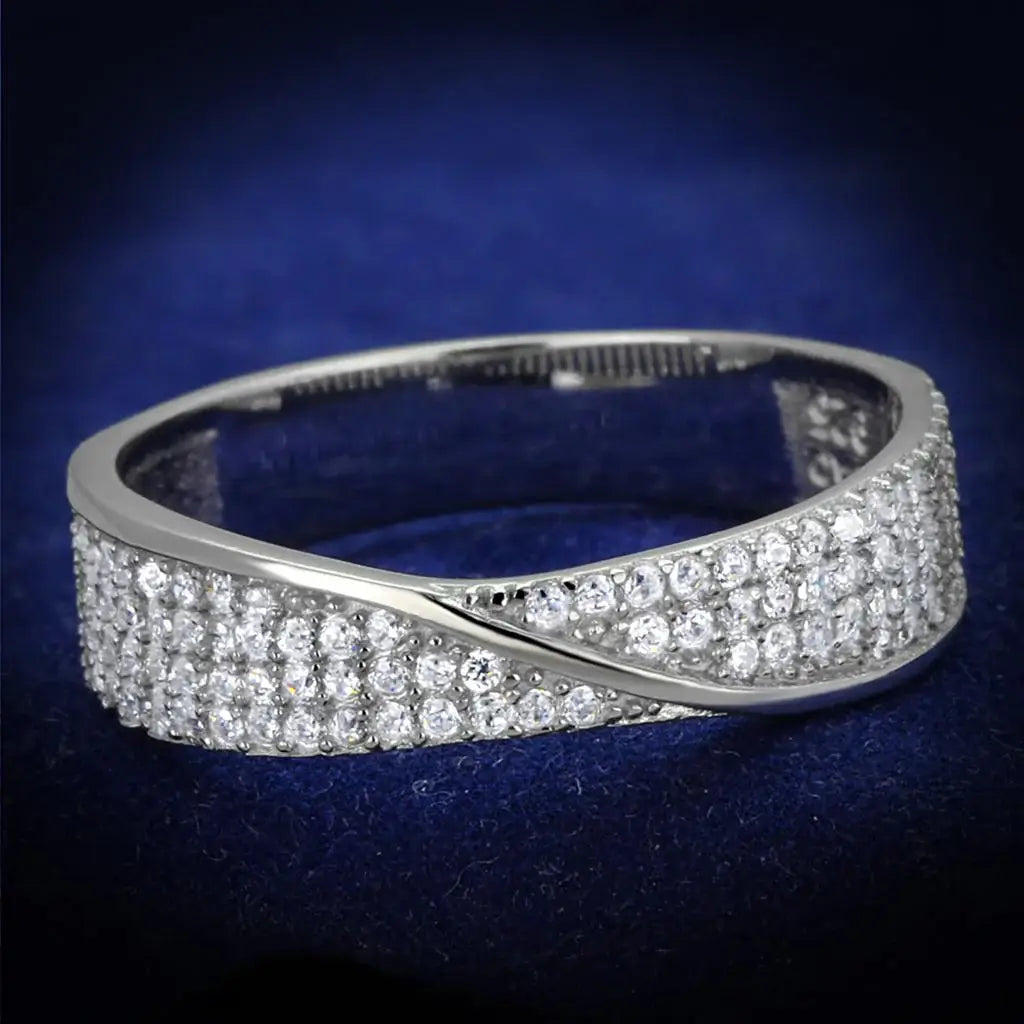 TS373 - Rhodium 925 Sterling Silver Ring with AAA Grade CZ in Clear - Alamode - Flyclothing LLC