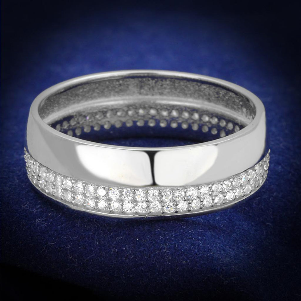 TS375 - Rhodium 925 Sterling Silver Ring with AAA Grade CZ  in Clear - Alamode