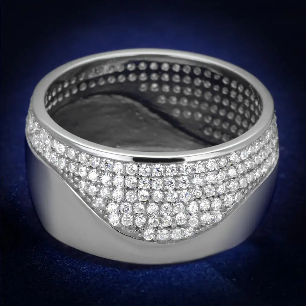 TS378 - Rhodium 925 Sterling Silver Ring with AAA Grade CZ in Clear - Alamode - Flyclothing LLC