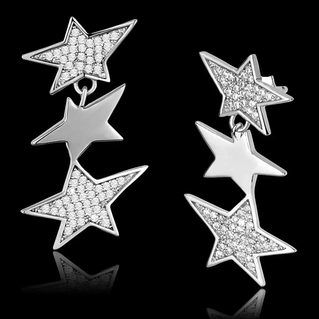 TS381 - Rhodium 925 Sterling Silver Earrings with AAA Grade CZ in Clear - Alamode - Flyclothing LLC
