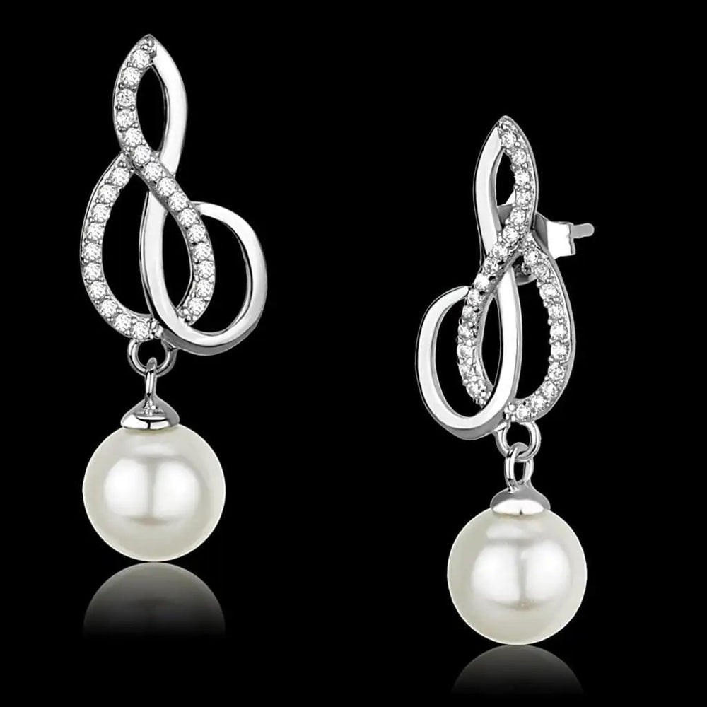 TS382 - Rhodium 925 Sterling Silver Earrings with Synthetic Pearl in Citrine Yellow - Alamode