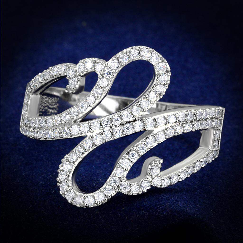 TS383 - Rhodium 925 Sterling Silver Ring with AAA Grade CZ in Clear - Alamode - Flyclothing LLC