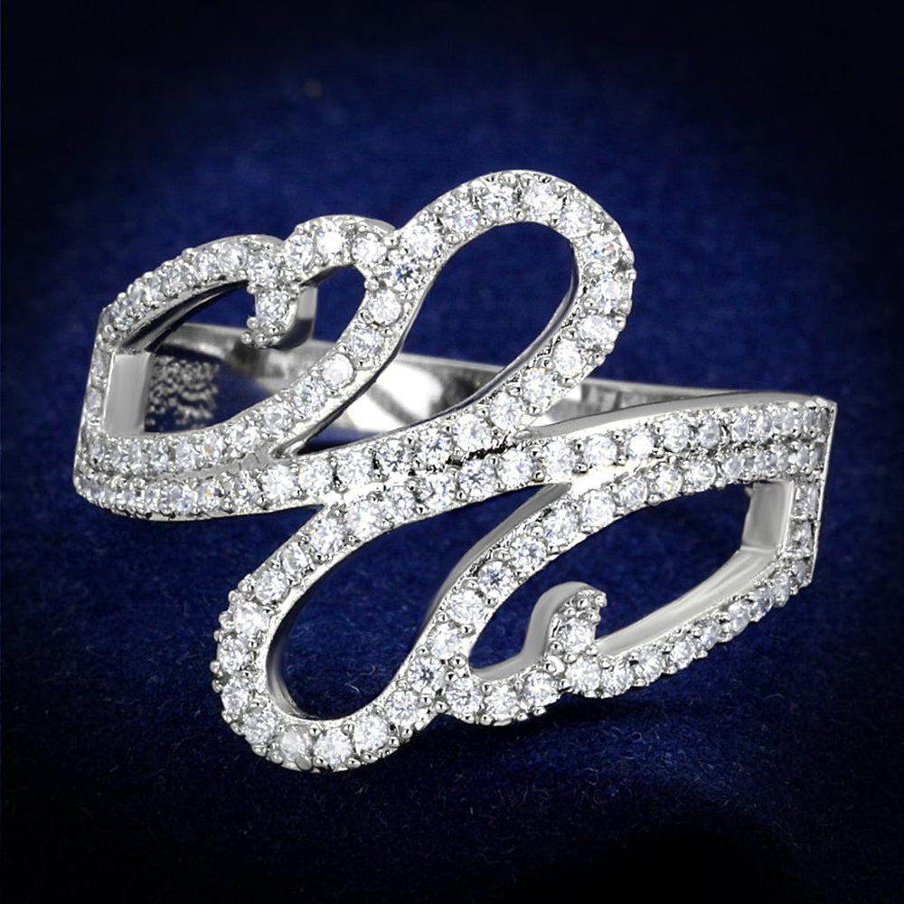 TS383 - Rhodium 925 Sterling Silver Ring with AAA Grade CZ  in Clear - Alamode