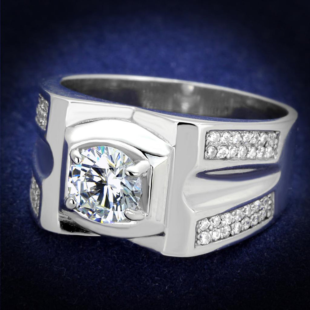 TS385 - Rhodium 925 Sterling Silver Ring with AAA Grade CZ  in Clear - Alamode