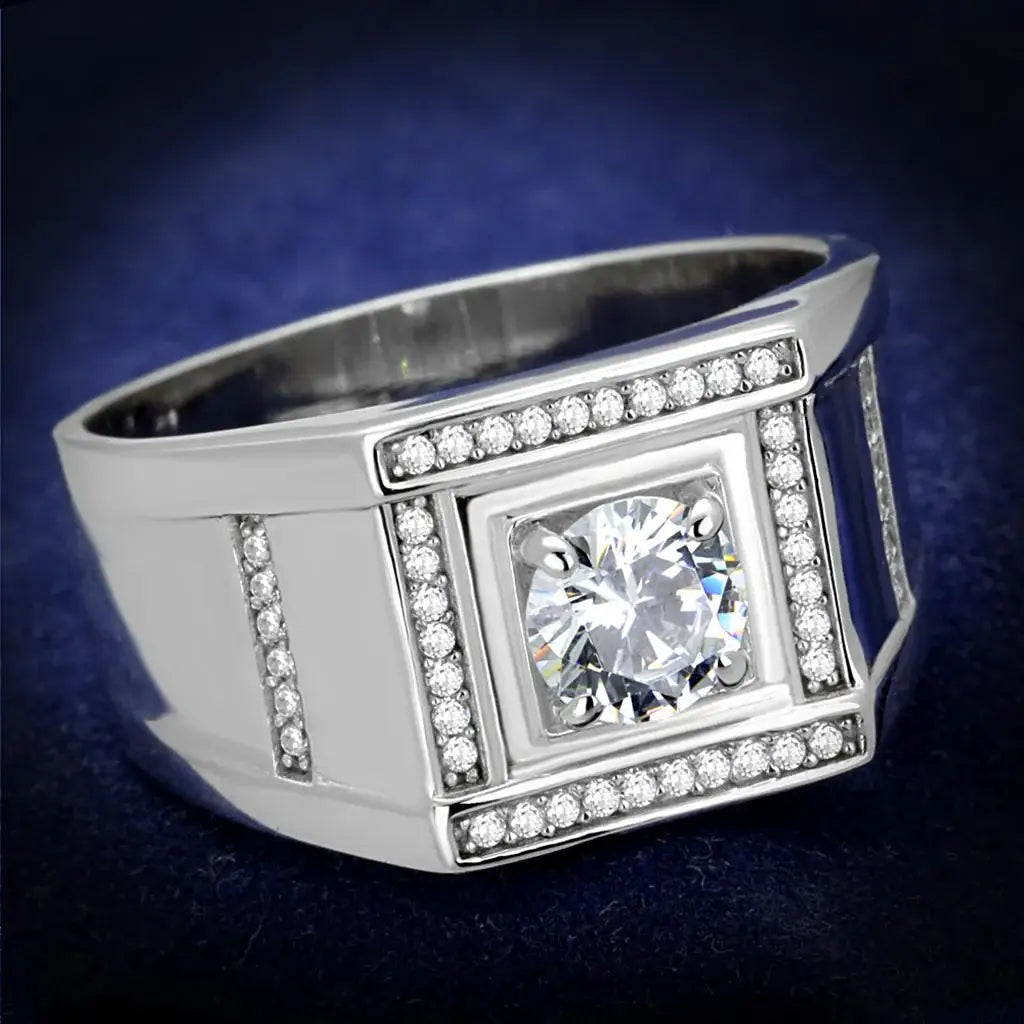 TS386 - Rhodium 925 Sterling Silver Ring with AAA Grade CZ in Clear - Alamode - Flyclothing LLC
