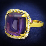 TS392 - Gold 925 Sterling Silver Ring with Synthetic Synthetic Glass in Amethyst - Alamode